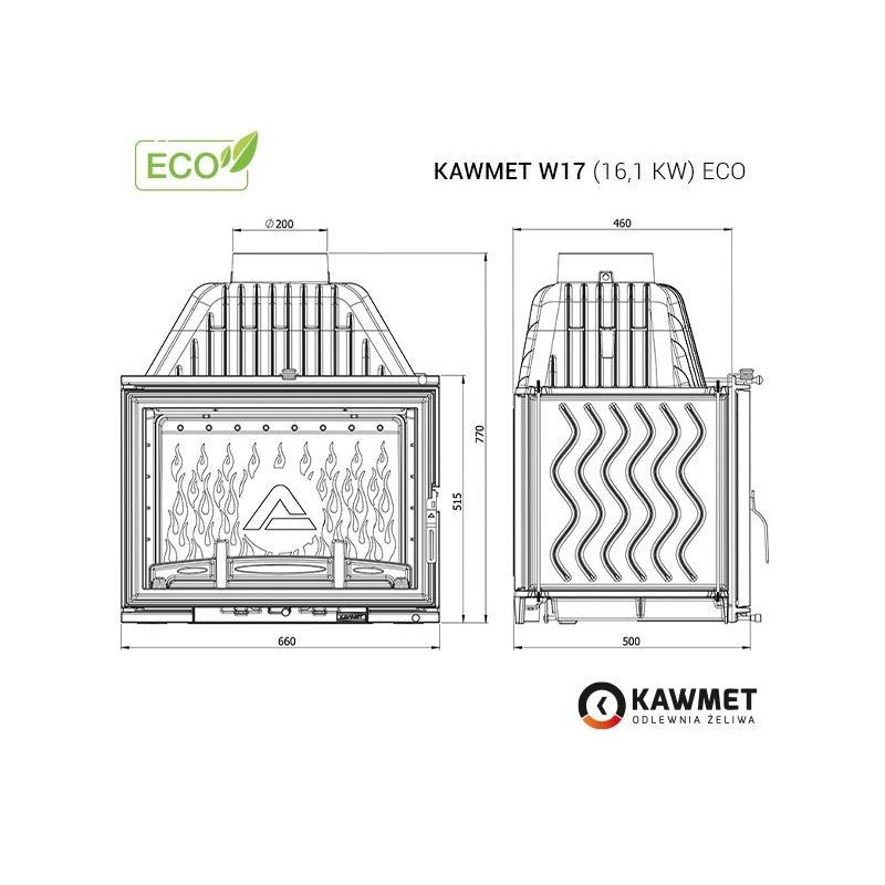 Ketaus įdėklas židiniui KAWMET W17 16,1 kW ECO